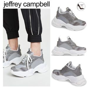 Jeffrey Campbell Grey Reflective Fabric Lace Up Womens Fashion Lo-Fi Sneaker 8.5
